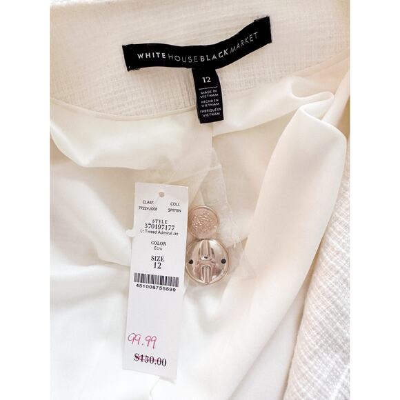 NWT White House Black Market White Ivory Tweed Cropped Jacket Women's SZ 12 - Picture 3 of 7